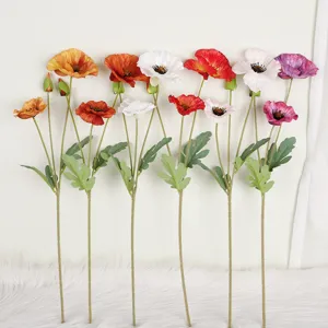 Artificial silk poppy flowers long stem fake floral decor for home living room arrangement 1pc