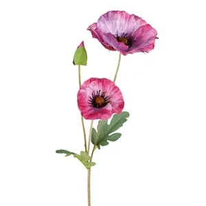 Artificial poppy flower long stem faux silk plant for home living room interior decoration