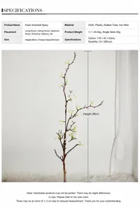 Dettaglio ramo di fiori di salice di neve artificiale, ramoscello decorativo, 89cm.