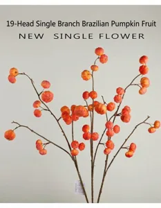 Details of 19-head artificial pumpkin fruit branch, showing realistic foam texture for decor.