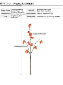 Artificial Brazilian pumpkin fruit single branch home decor floral arrangement length 112cm