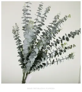 Artificial eucalyptus leaves 5 forks fake green money plant for home decoration setup.