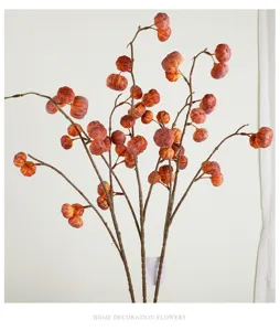 Artificial pumpkin branch autumn decoration home floral arrangement faux berry fruit stems