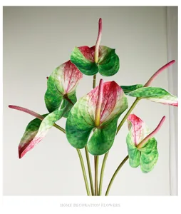 Artificial PU Anthurium flower single stem fake plant for home wedding decor photography prop.