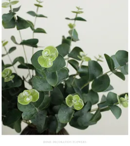 Artificial eucalyptus branches greenery fake money leaf plant for home decor interior 3-forks