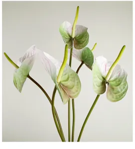 Artificial PU anthurium detail view, realistic artificial flower branch for floral arrangement.