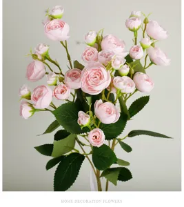 Artificial tea rose bouquet pink fake flowers floral arrangement for home decor wedding party props