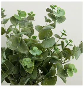 Artificial eucalyptus leaf detail, 3-prong faux green plant for home decor and floral arrangements.