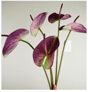 Artificial PU anthurium single stem fake flower for home decor wedding photography props.