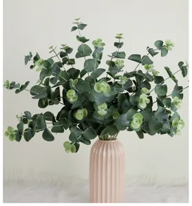 Artificial eucalyptus branches fake money leaves 3-fork green plant for home decor vase