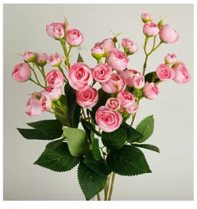 Artificial pink tea rose bouquet fake flowers for wedding home decor photo props
