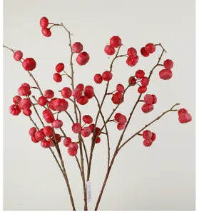 Artificial pumpkin fruit branches red berries home decor floral arrangement 19 heads