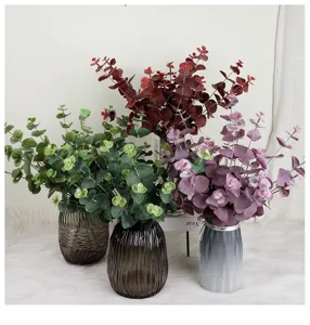 Artificial eucalyptus leaves 3-fork fake green plants for home decoration vase arrangement.