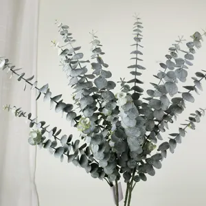 3D Printed 5-Fork Eucalyptus Leaves Artificial Green Plants Fake Branches For Home Room Indoor Hotel Floral Decor Arrangement
