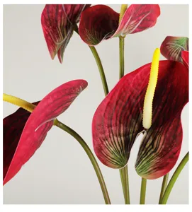 Artificial anthurium flower PU fake plant home wedding decoration photography prop red floral decor