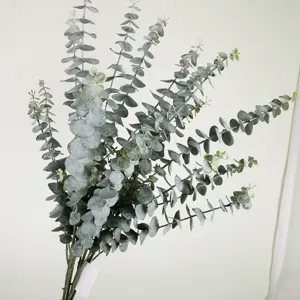 Artificial eucalyptus branches 5-fork fake money leaves green plant home decor floral arrangement