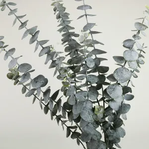 Artificial eucalyptus branches 5-fork fake green leaves for home floral decor arrangement.