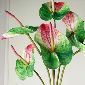 Artificial anthurium flower PU fake red palm plant home wedding decor photography props