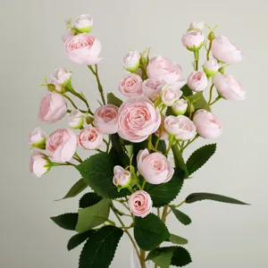 Fresh 12-head artificial tea rose flower bouquet pink camellia for home wedding decoration props.