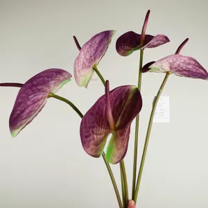 Artificial anthurium flower PU single branch fake flower for home wedding decor photography prop