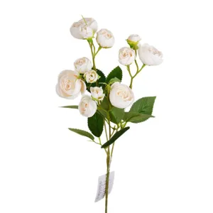 Artificial tea rose bouquet 12 heads fake flowers for home wedding decoration props white