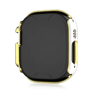 Detailansicht des galvanisierten goldenen PC Schutzhüllen Gehäuses für Apple Watch Ultra.