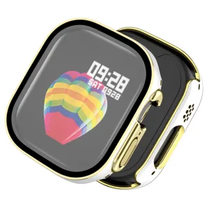 Elektroplattierte PC Schutzhülle mit Panzerglas für Smartwatch, gold-weißes bicolor Design.