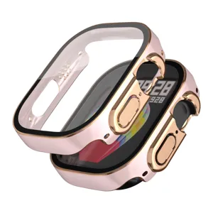 Schutzhülle für Apple Watch Ultra, galvanisiertes zweifarbiges PC mit gehärteter Glasfolie.
