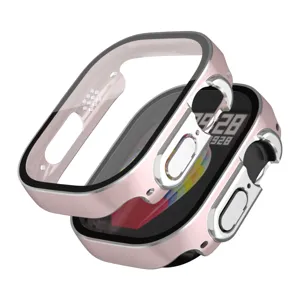 Rosa galvanisierte PC Hartschalenschutzhülle mit gehärtetem Glas für Apple Watch Ultra