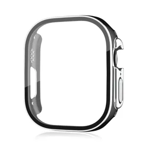Galvanisiertes zweifarbiges PC- und gehärtetes Glas Schutzhüllen Etui für Apple Watch Ultra.