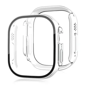 Transparente PC- und gehärtete Glas-Hülle im Detail, präzise Ausschnitte für Tasten und Anschlüsse.