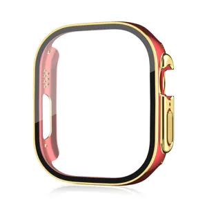 Rotgold galvanisierte PC Schutzhülle mit gehärtetem Glas für Apple Watch Ultra Detailansicht