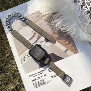 Doppelte Schlaufe Edelstahl Spleiß Leder Uhrenarmband Detailansicht, elegantes Zubehör.