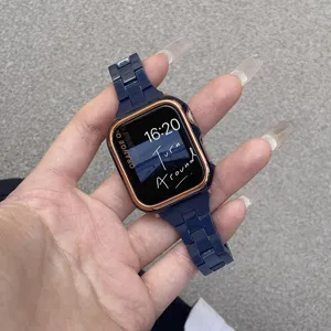 Blauwe hars horlogeband en kast set compatibel met Apple Watch stijlvolle vervangende accessoires
