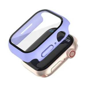 Προστατευτική θήκη με γυαλί για Apple Watch 7, μωβ κάλυμμα PC υψηλής ποιότητας.