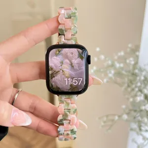 Blumen Harz Ersatz Uhrenarmband fuer Apple Watch SE 11 10, Fruehling Sommer Blueten Band.