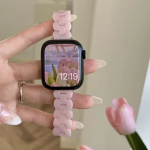 Rosa Harz Blumen Uhrenarmband Ersatz für Apple Watch SE 10 11, stilvolles Accessoire.
