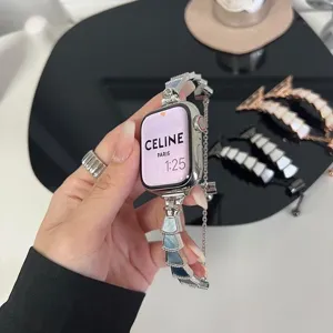 Bracelet de montre extensible en métal avec coquillage naturel compatible Apple Watch série 9