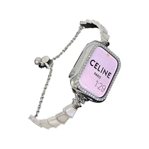 Bracelet de montre en métal de luxe chaîne télescopique strass compatible Apple Watch
