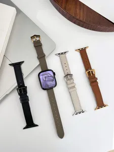 Cinturino per orologio in pelle a trama incrociata, compatibile con Apple Watch, morbido.