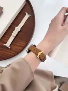 Cinturino per orologio in pelle Saffiano marrone con fibbia dorata lussuosa smart