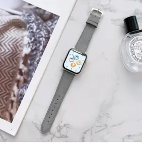 Cinturino in pelle grigia compatibile con Apple Watch 41mm, elegante cinturino di ricambio retro.