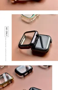Electroplated protective case with tempered glass for Apple Watch Series 7 6 SE 5 4 3 cover