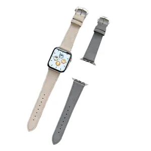Cinturino di ricambio in pelle per smartwatch, cinturini beige e grigi con fibbia in metallo.