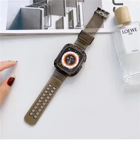 Transparant siliconen horlogebandje en hoesje voor Apple Watch Ultra 8 7 6 SE, gletsjer stijl.