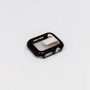 Black electroplated protective case with integrated glass screen protector for smart watch