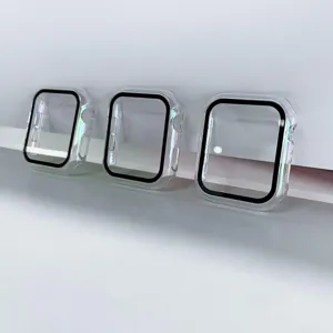 Transparante kleurrijke gegalvaniseerde PC beschermhoes met geïntegreerd glas voor Apple Watch.