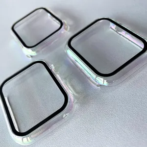 Transparante iriserende PC beschermhoes met gehard glas voor smartwatch detail