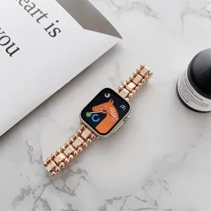 Cinturino in perline di metallo in acciaio inossidabile compatibile Apple Watch, oro di lusso.
