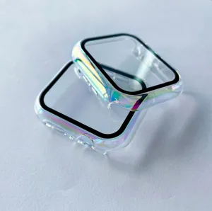 Iriserende PC beschermhoes met gehard glas screenprotector voor Apple Watch glanzend.